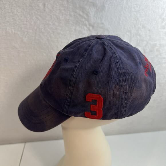 Vtg Polo Ralph Lauren Hat Big Pony Number 3 Adjustable Strapback Cap Navy Red - Picture 7 of 11